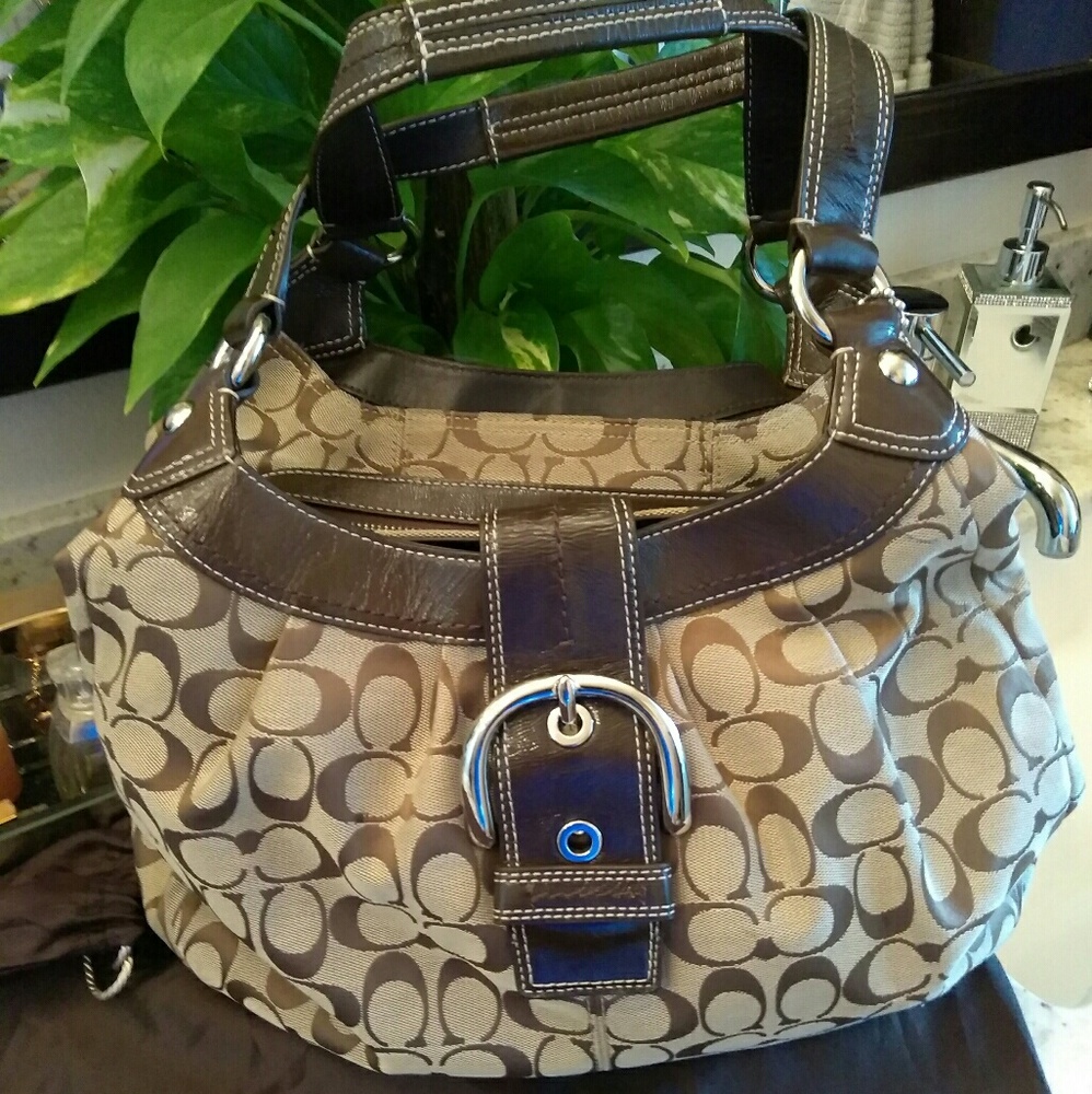 Authentic Coach Canvas/ Patent Leather Handbag